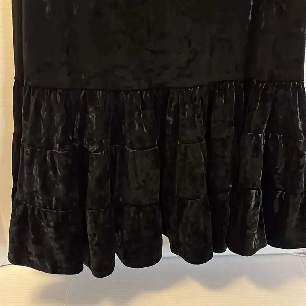 New York & Co Black Crushed Velvet Skirt Womens Size Medium Midi Whimsigoth